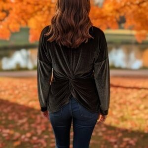 Amaryllis Dark Green Velvet Twist Back Whimsigoth Grunge Holiday Top Sweater Y2K